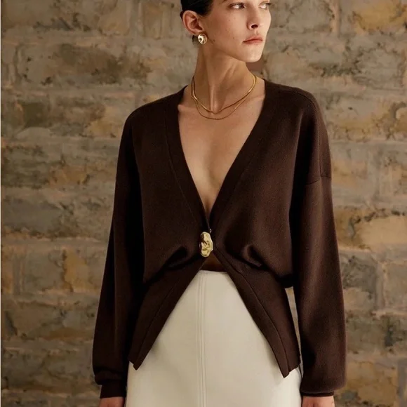 Commense Brown Cardigan with Gold Clasp - Picture 1 of 7